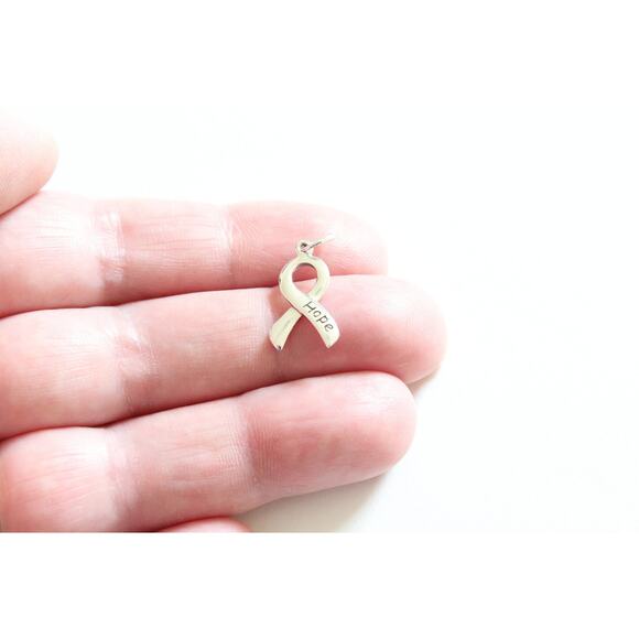 Sterling Silver Cancer Awareness Ribbon - Hope Charm - Picture 1 of 4